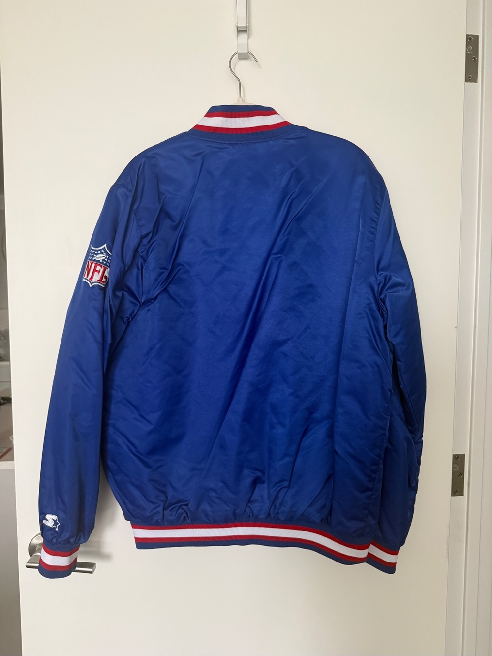 STARTER Blue Giants Satin Bomber Jacket with Red & White Trim - Picture 3 of 7